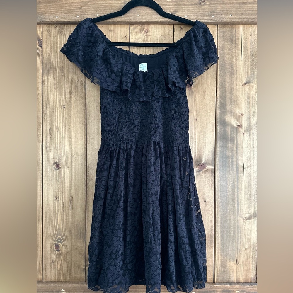 Aqua Lace Off-the-Shoulder Dress